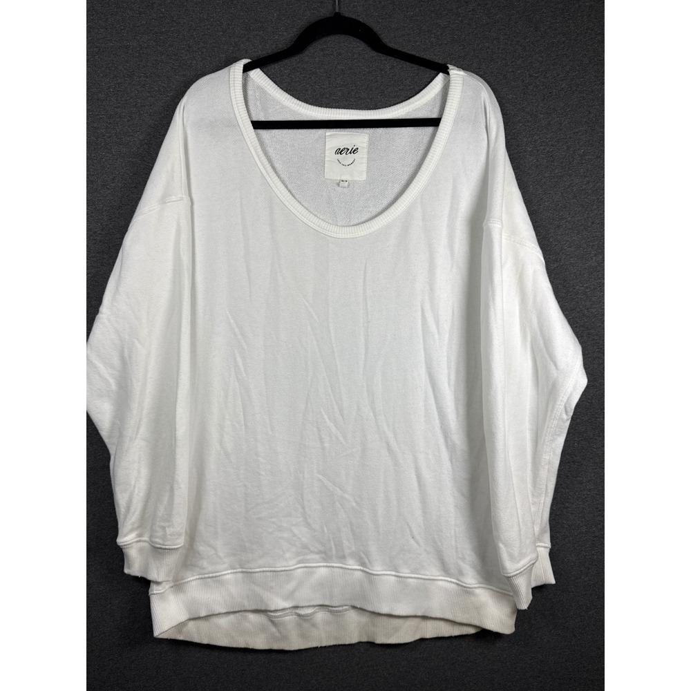 Aerie Love This Moment Oversized Scoop Neck Sweatshirt White XS Cotton Pullover